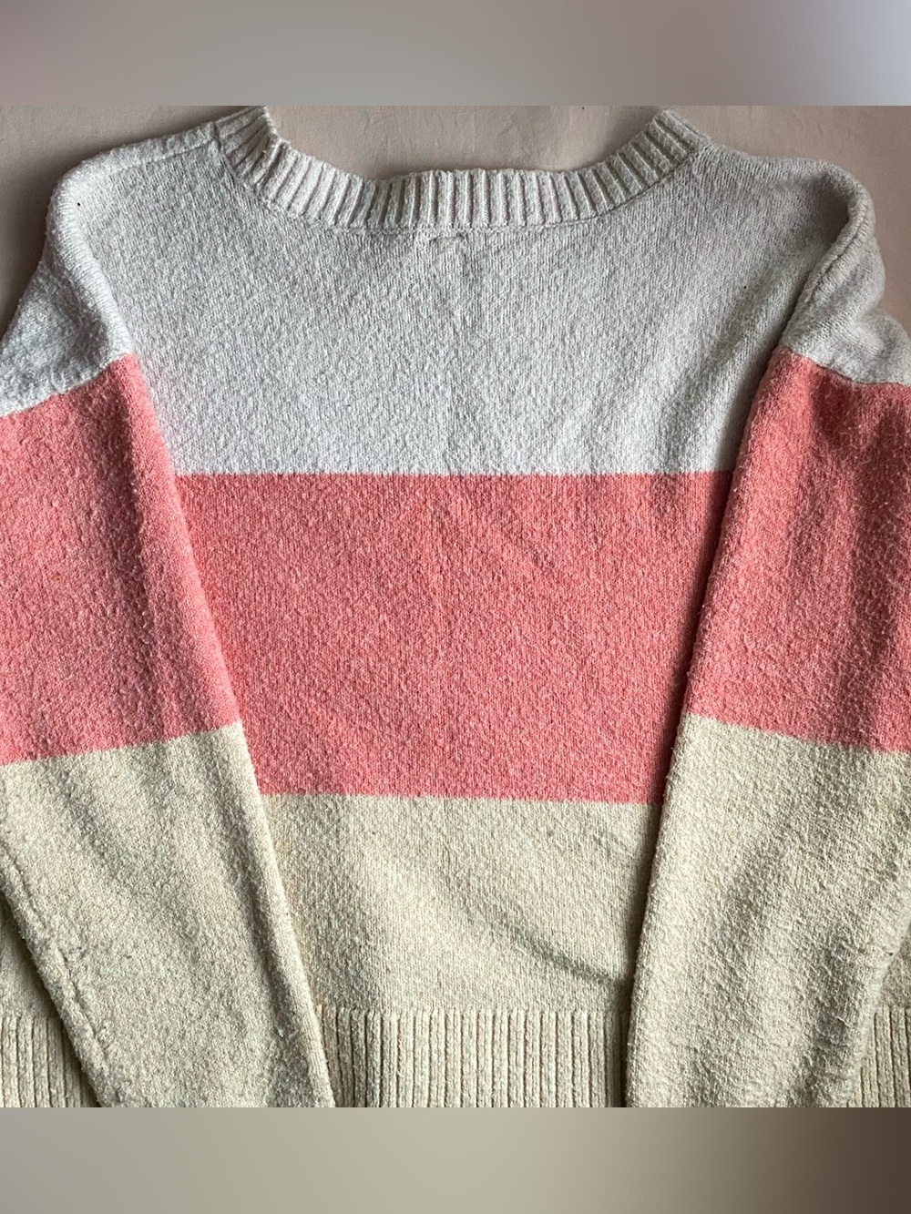 SO Pink and Cream Colorblock Crewneck Sweater